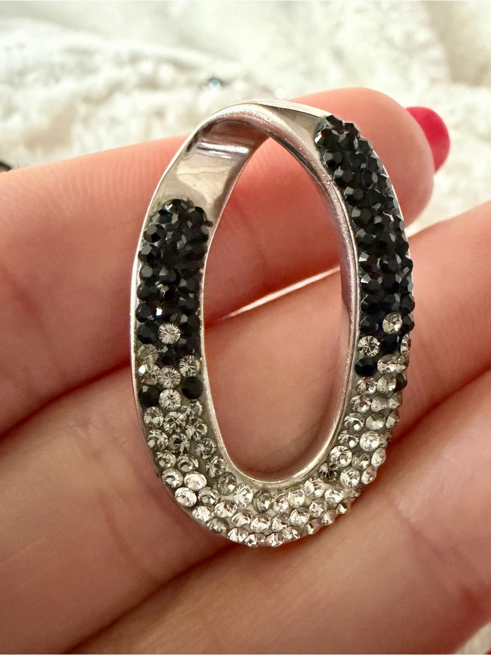 Oval Silver & Cubic Zirconia Pendant– Gradient Accent Stones